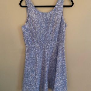 Blue fit and flare polka dot dress